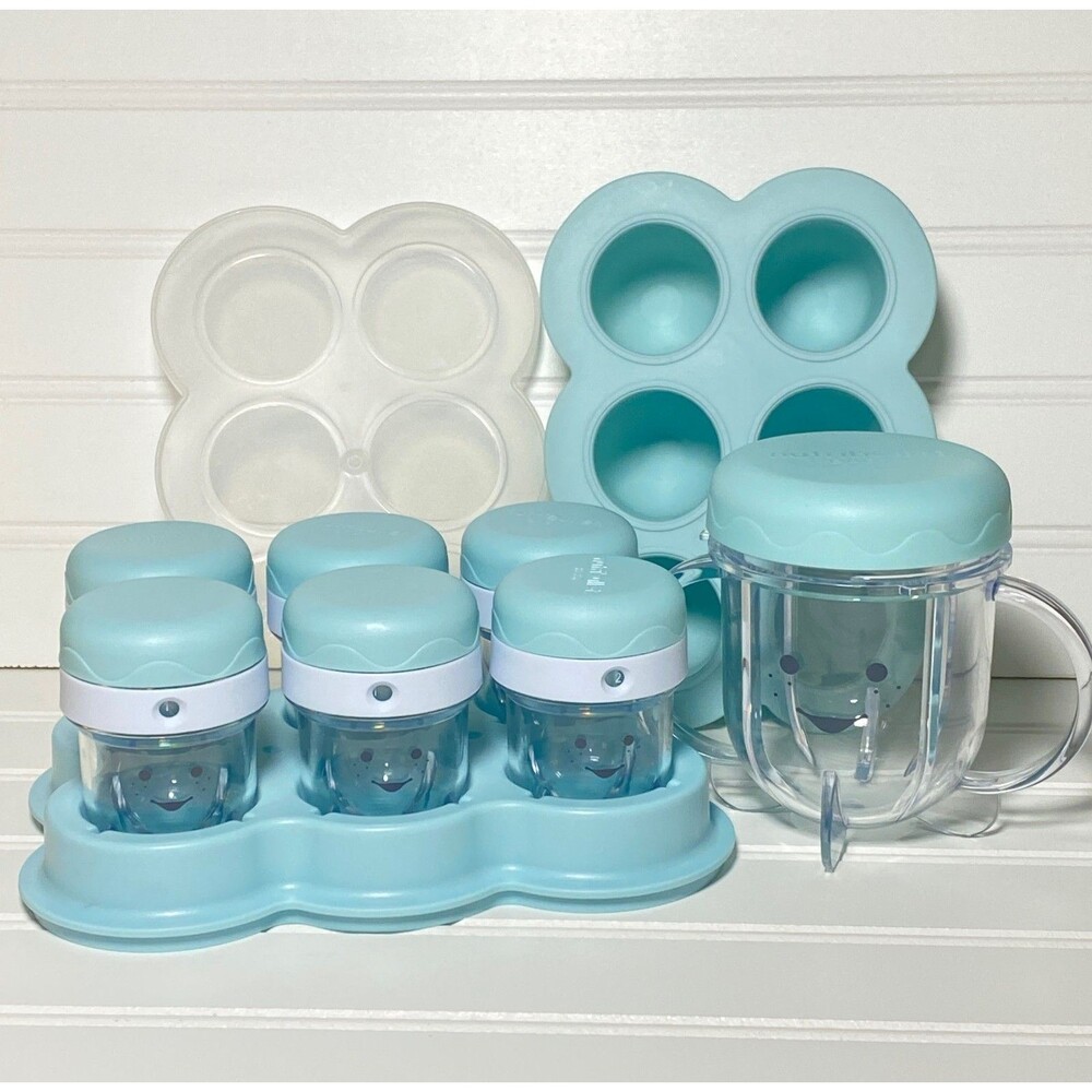Nutribullet Baby Food Blender Cups Storage Jars Freezer Tray Blue/White NBY50100